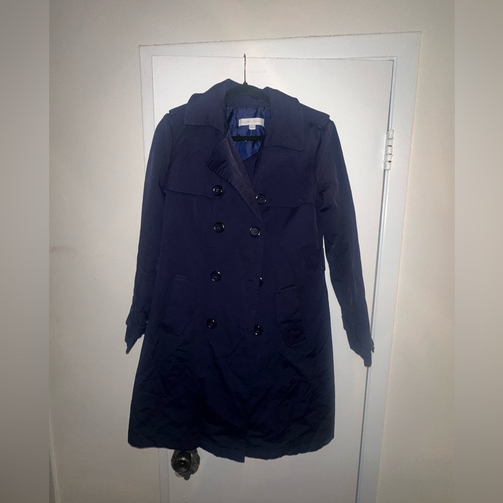 New York and Company Navy Double-Breasted Trench Coat